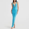 thumbnail image 2 of Women's Sexy Neon Asymmetrical Spaghetti Strap Dress Deep V-Neck Sleeveless Bodycon Midi Club Dress, 2 of 6