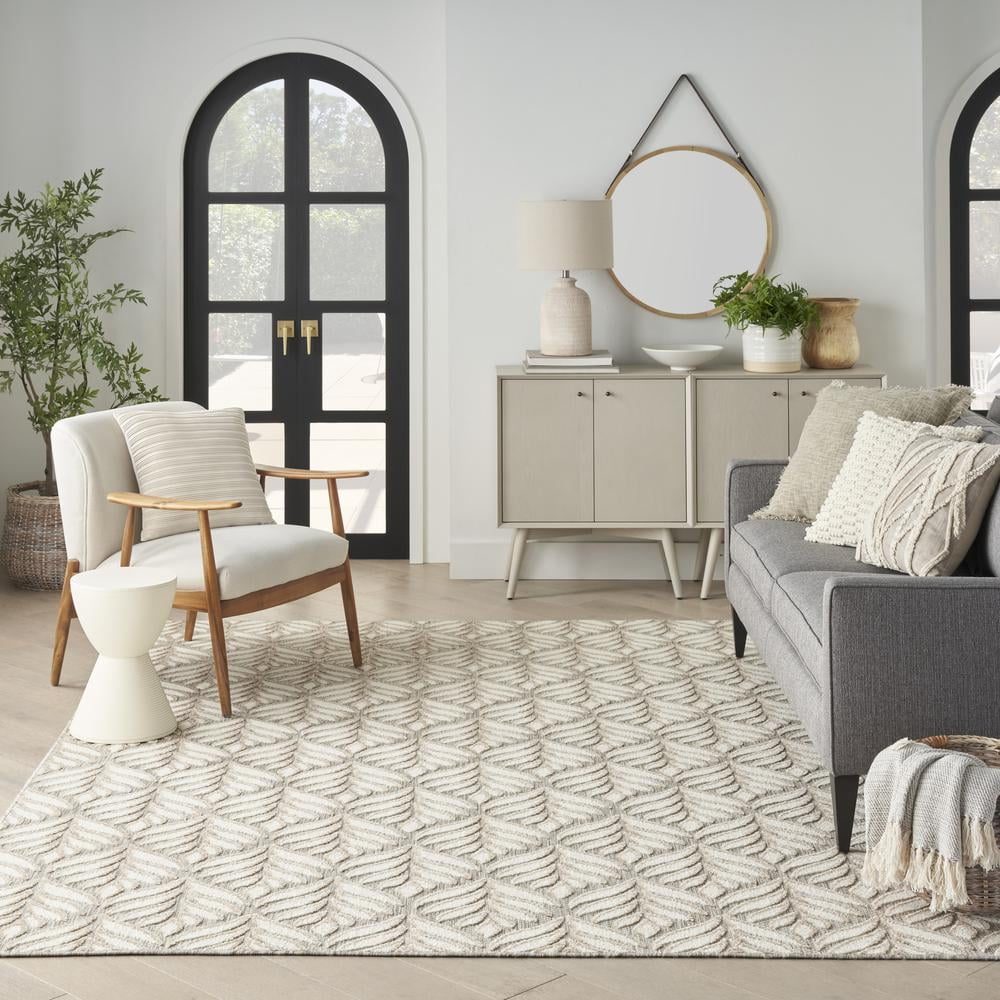 Nourison Aloha Indoor/Outdoor Ivory/Grey 7'10" x 10'6" Area Rug, (8x11)