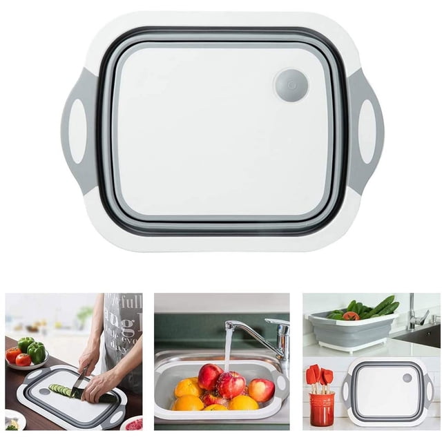 Tabla de cortar, tabla de cortar de plástico de alta calidad, almacenamiento de frutas y verduras, tabla de cortar plegable con tapón de drenaje, tabla de desayuno, accesorios de cocina