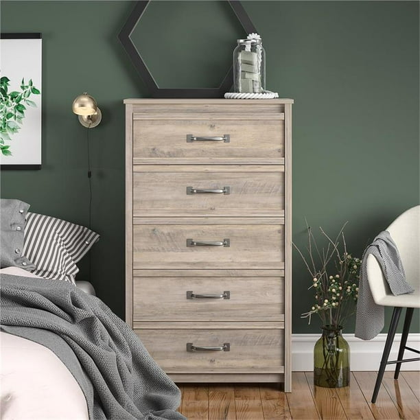 Ameriwood Home Bassinger 5 Drawer Dresser in Gray Oak Walmart
