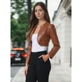 thumbnail image 3 of DARING DIVA Women's Open Front Long Sleeve PU Cropped Leather Jacket L Brown, 3 of 7
