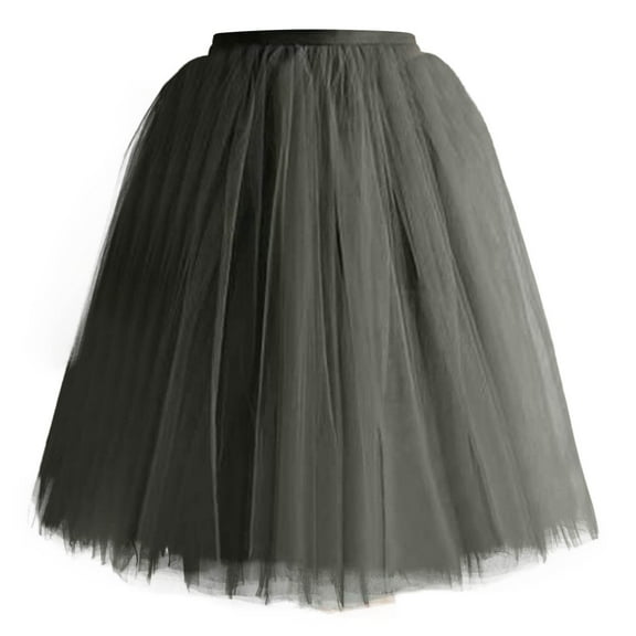 CONZONE Carnival Womens Tulle Midi Skirt Solid Color Elastic Waist Mesh Tutu Skirts for Funny Festival Stage Performance