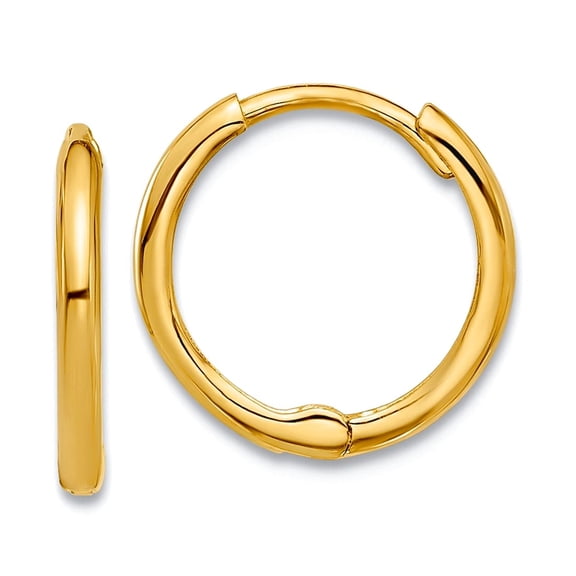 14k Solid Yellow Gold Polished 1.45x13mm Hinged Hoop Earrings 12.5x12.7mm Wide 1.5mm Thick Hoop Earring for Women