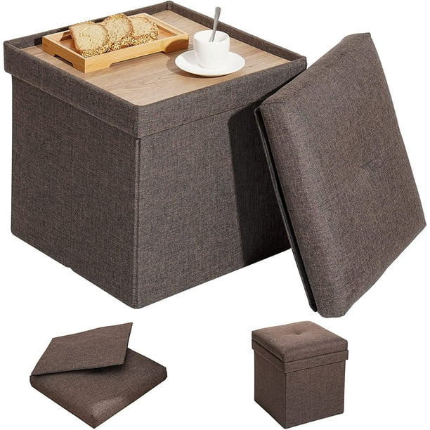 Rolife Cube Storage Ottoman With Tray Folding Coffee Table Footrest Stool Brown Com Rolife Cube Storage Ottoman With Tray, Collapsible Cube Storage Ottoman Foot Stool With Tray