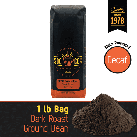 San Diego Coffee DECAF French Roast, Dark Roast, Ground Coffee, 16-Ounce Bag