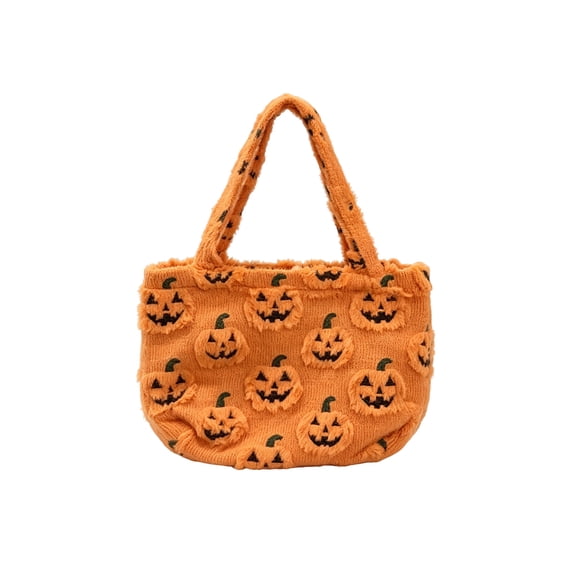 Halloween Fluffy Pumpkin Faux Fur Shoulder Handbag, Halloween Pumpkin Tote Bag, Cute Fuzzy Orange Handbag, Pumpkin Design, Shoulder Strap
