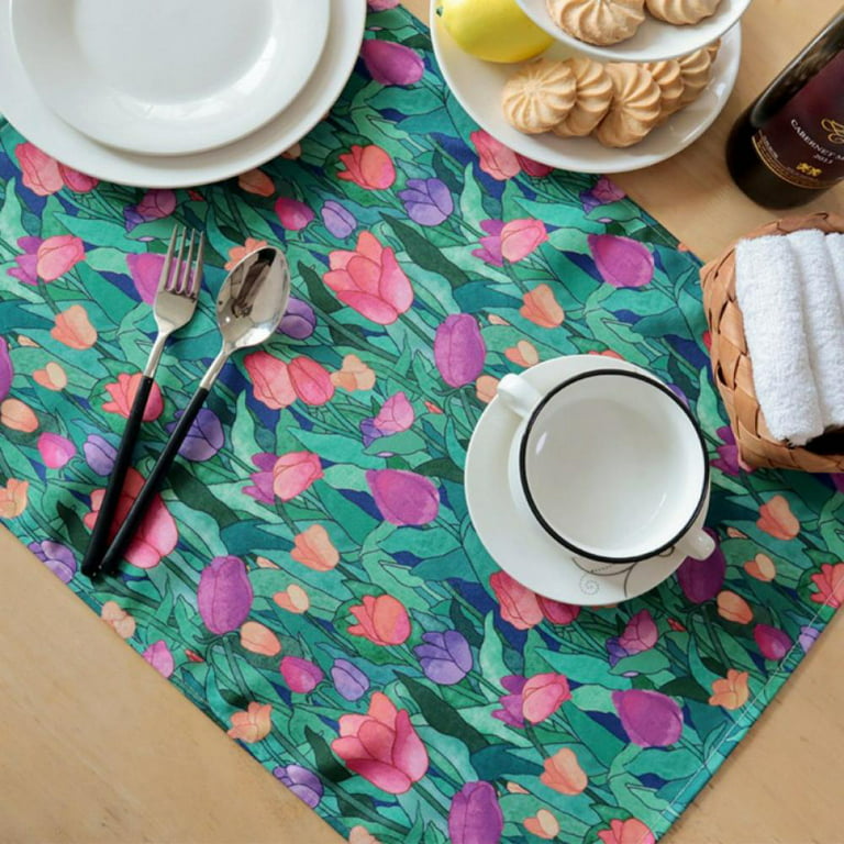 Cloth Placemats Cotton Set of 4 Decorative Washable Table Placemat Print Non Slip Table Mats for Dining,Holidays,Buffet Parties and Wedding Use
