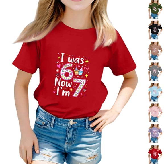 YOUYEDIAN 7 Year Old Birthday Girl Shirt - I was 6 Now I'm 7 67 Funny T-Shirt (Red, 11-12 Years)
