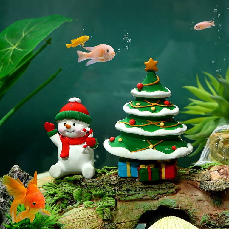POPETPOP 2pcs Christmas Tree Snowman Aquarium Ornaments Christmas Fish Tank Decorations Resin Aquarium Decor