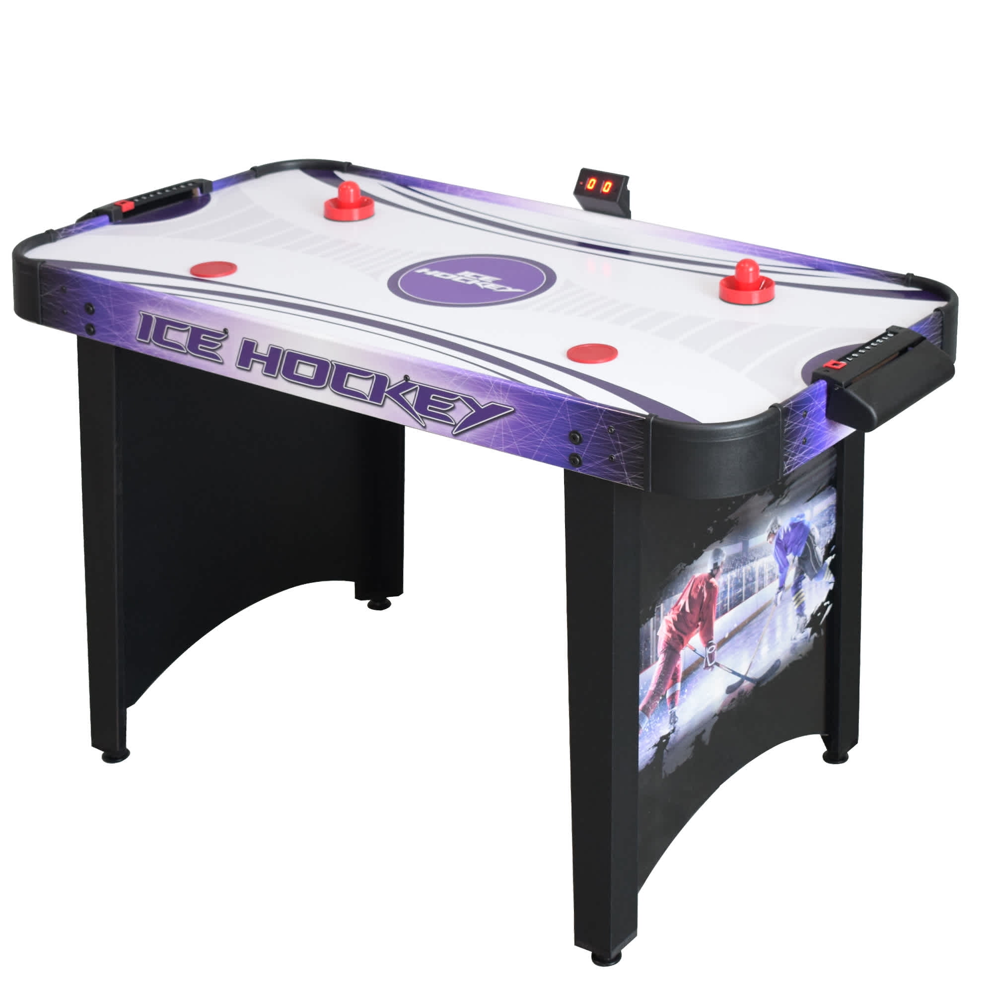 Leg Levelers and Built-in Puck Return – Includes Strikers and Pucks Great for Family Recreation Game Rooms Electronic Scoring Hathaway Patriot 5-Ft Air Hockey Table for Kids and Adults Blue/Black 