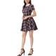 thumbnail image 4 of Vestido de cuadros con cuello Peter Pan y mangas abullonadas para mujer Inspire Chic, por encima de la rodilla, en rojo y blanco, 4 of 6