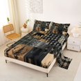 thumbnail image 2 of Castle Fairy Teens Jungle Animal Deer Bear Queen Sheets 4 Pieces,Rustic Checkered Patchwork Queen Sheet Sets,Brown Green Black,1 Fitted Sheet, 1 Flat Sheet and 2 Pillowcases, 2 of 6