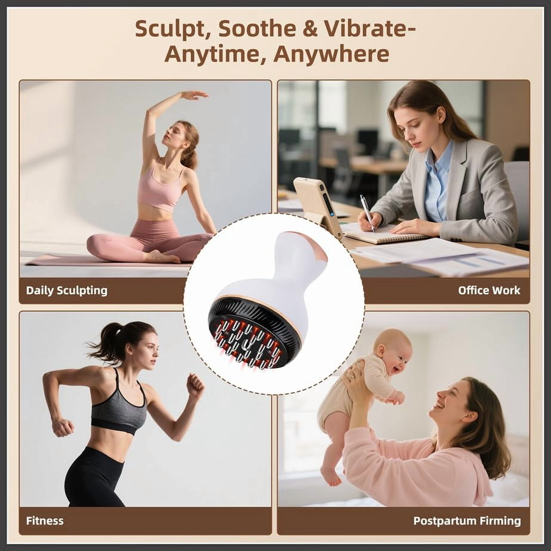4-in-1 Heated Body Sculpting Massager with Vibration, Red Light & Microcurrent Pulse, Rechargeable Handheld Tool for Skin Toning and Firming
