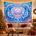 thumbnail image 3 of Dolphins Around a Heart Jewel in Coral Reef, Romantic Coastal Style for Ocean Lovers, Dolphin Wall Art, Valentine's Day Gift, Tapestry Wall Hanging for Bedroom and Living Room, 3 of 7