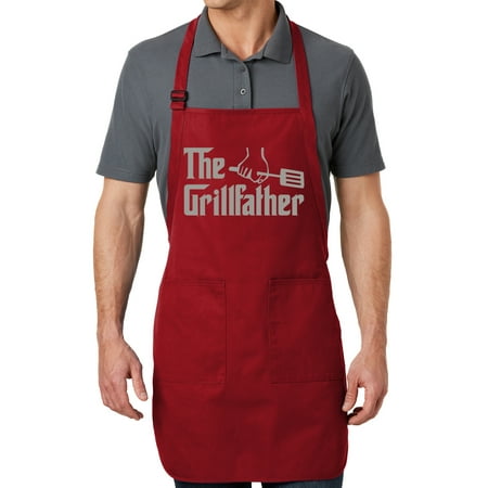 Men s The Grillfather Full-Length Apron with Pockets - Red