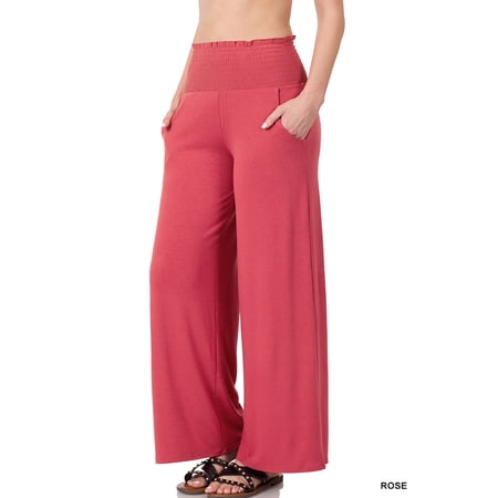 Zenana Women & Plus Smocked Wide Waistband Flared Bottom Casual Lounge Gaucho Pants price history on PriceWatchPro