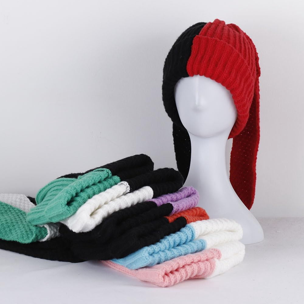 Bunny Beanie Hats for Women Cute Rabbit Beanie Crochet Hats Winter Cap Warm Skull Cap Outdoor Ski Slouchy