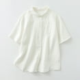 thumbnail image 2 of Lovskoo Womens Button Down Short Sleeve Shirt Cotton Linen Collared Shirt Spring Summer Casual Buttons Solid Color Blouse Loose Tops White, 2 of 9