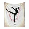 thumbnail image 1 of Ballet Soft Flannel Fleece Throw Blanket, Silhouette of a Woman Ballet Dancer on Stage with Soft Paintbrush Marks, Cozy Plush for Indoor and Outdoor Use, 60" x 80", Black Pink Ivory, by Ambesonne, 1 of 6