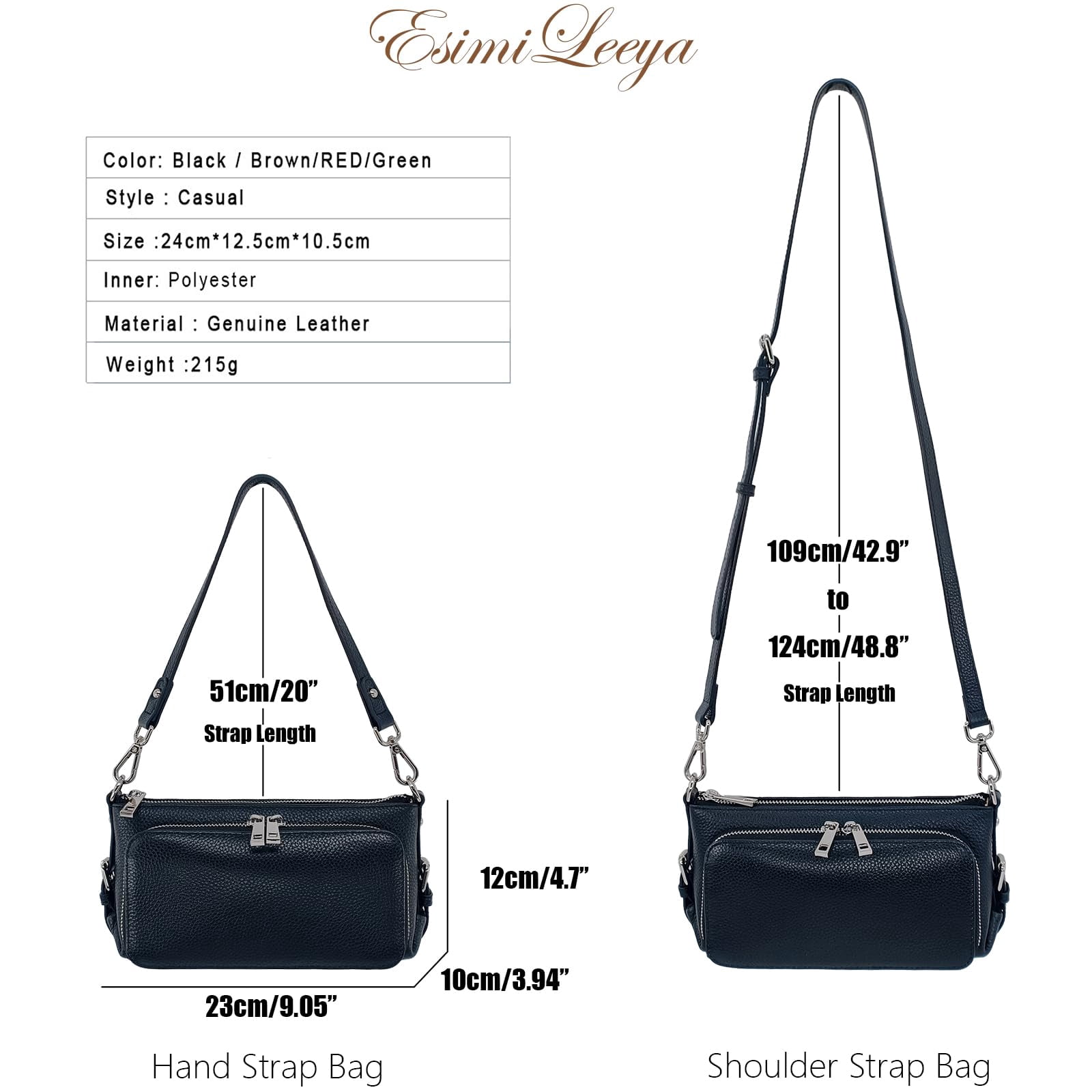 PORT&LOTUS Black Slim Genuine Leather Crossbody Purses for Women with Shoulder Strap