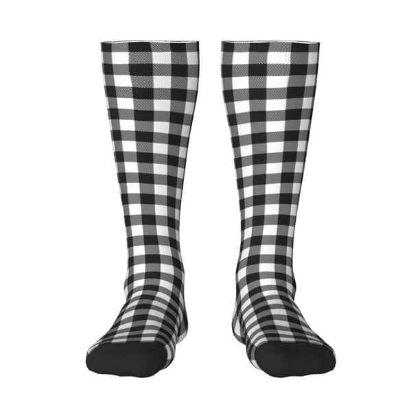 Balery Black White Plaid Calcetines novedosos Calcetines deportivos Calcetines hasta la rodilla Calcetines de algodón Calcetines originales y geniales