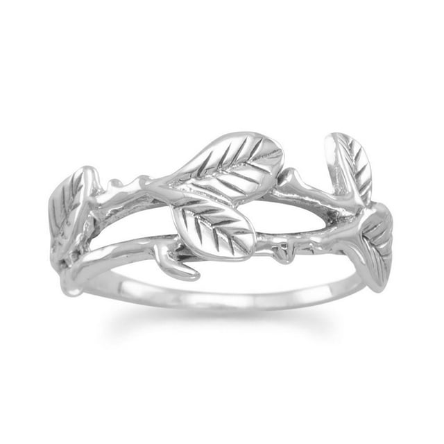 Precious Stars Sterling Silver Oxidized Leaf Design Ring