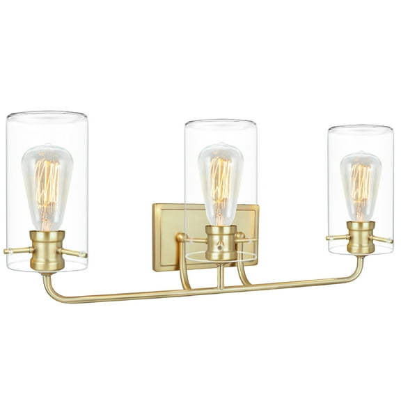 Aspen Creative 62236-2, Three-Light Metal Bathroom Vanity Wall Light Fixture, 25" Wide, Transitional Design in Antique Brass