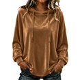 thumbnail image 2 of Hurxie Women Casual Hoodie Velour Long Sleeves Fashion Pullover Loose Fit Tunic Winter Tops Comfy Shirts, 2 of 7