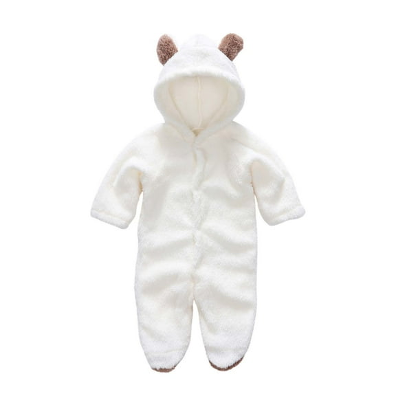 Winter Toddler Newborn Thick Coat Solid Color Button Fleece Warm Outerwear Baby Boys Girls Jumpsuits Onesie Jackets (6-9 Months, White)