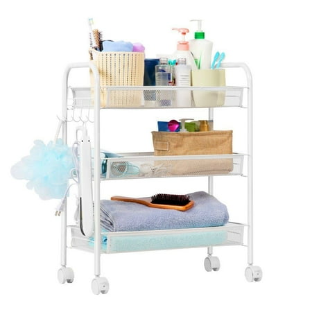 Rolling Kitchen Pantry UBesGoo 3 Tier Shelving Rack Shelf Rolling Kitchen Pantry Storage Utility Trolley Cart with Hooks ()