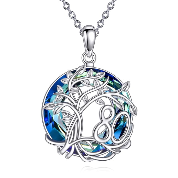YAFEINI 80th Birthday Gifts for Women 925 Sterling Silver Tree of Life Necklace Circle Crystal Jewelry for Her Wife Mom Mother Grandma Grandmother