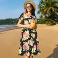 thumbnail image 4 of Rateoe Rose Flowers Pattern Women’s Short Sleeve Dress – Casual Elegant Summer A-Line Dress for Everyday Wear, 4 of 6