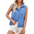 thumbnail image 2 of Women'S Denim Tank Top V Neck Button Down Collared Sleeveless Shirts Casual Blouse Tops Blue XL, 2 of 9