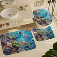 thumbnail image 6 of 4Pcs Abstract Ocean Shower Curtain Sets, Bath Mat and Rugs, Fantasy Coral Sea Turtle Jellyfish Shower Curtain with Hooks for Bathroom, 6 of 8