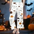 thumbnail image 2 of LIIPEE Girls Boys Sleepwear Pants Halloween Cartoon Pumpkin Ghost Graphic Printed Elastic Waist Straight Wide Leg Trousers Elegant Birthday Pants,White,3-4 Years, 2 of 4
