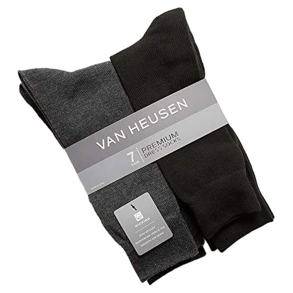 Van Heusen Men's Dress Socks - Lightweight Mid-Calf Crew Dress Socks (7 Pack), Size Shoe Size: 6-12.5, Heather Grey/Black