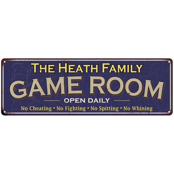 The Heath Family Blue Game Room Metal 8x24 Sign 108240037279