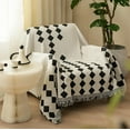 thumbnail image 5 of Fennco Styles Diamond Fringe Chenille Reversible Throw Blanket 50" W x 72" L - Black and White Geometric Woven Soft Blanket for Bed, Couch, Sofa, Home, Office and Holidays Décor, 5 of 8