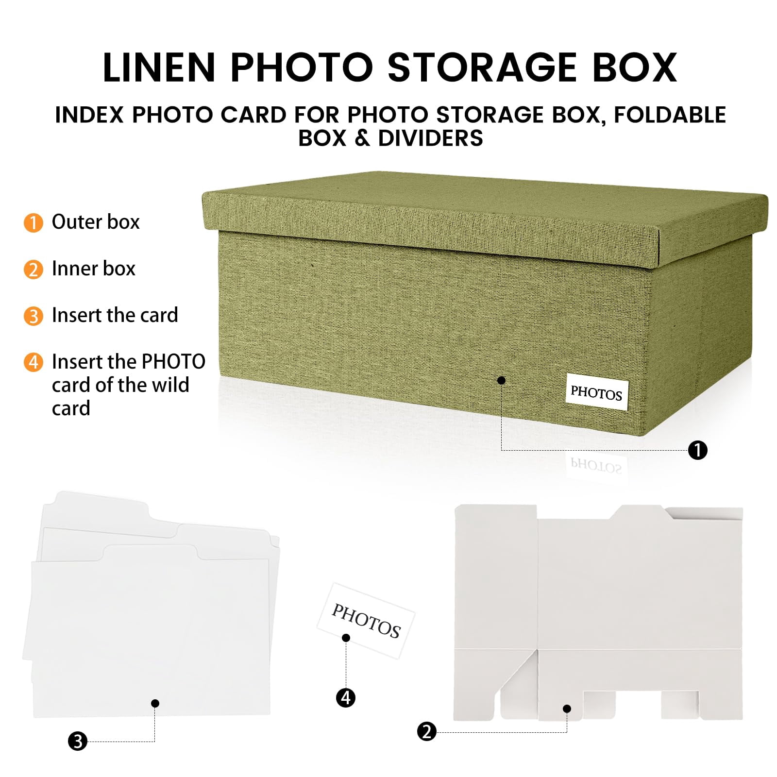 Sage 5*7 Inch Linen Photo Storage Chest With Dividers