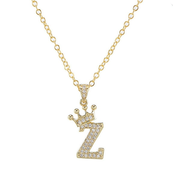 Grofry Letter Necklace Rhinestone Crown Letter Pendant Adjustable Chain Women Necklace for Gift