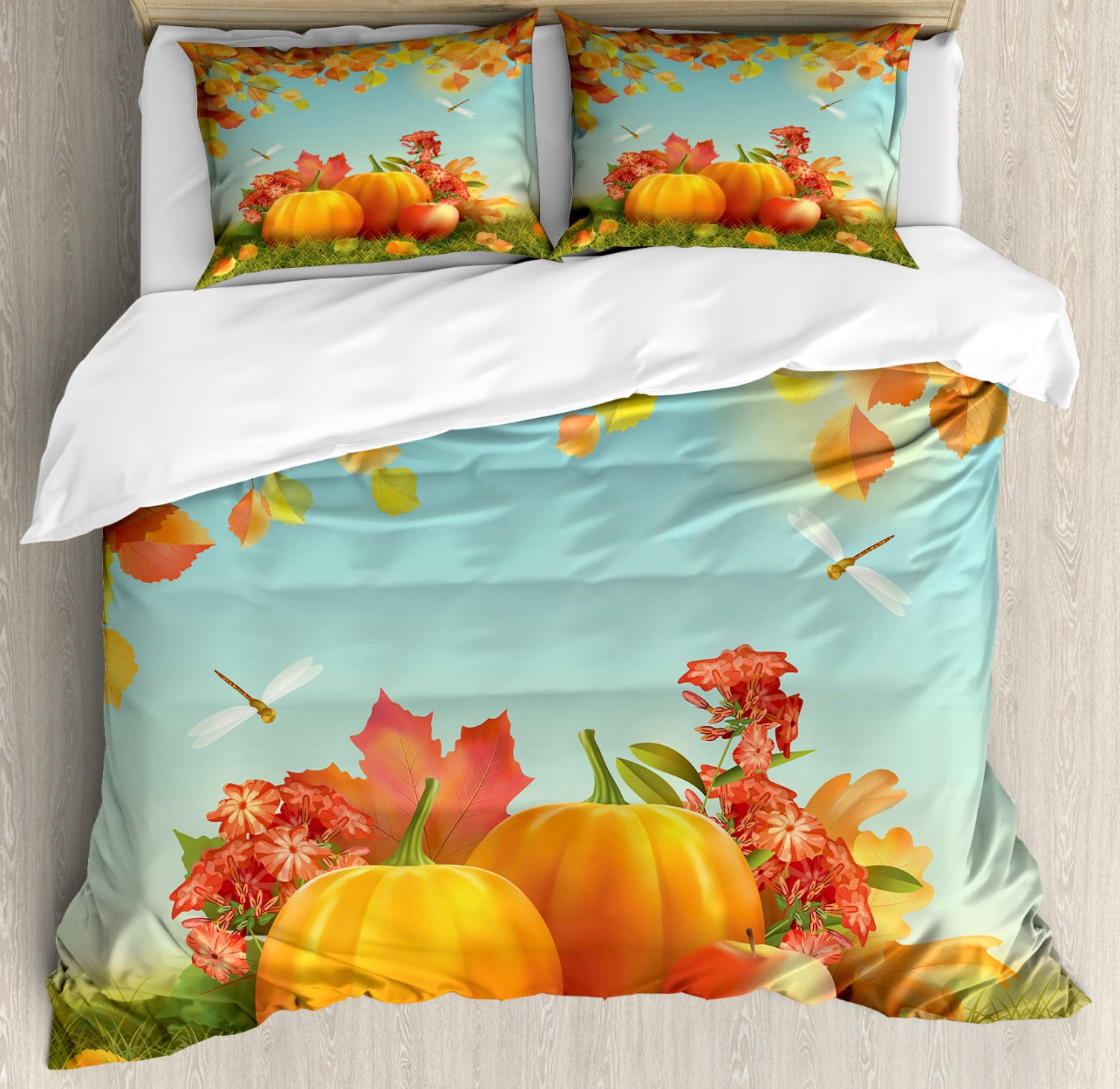 Harvest Duvet Cover Set, Fall Season Yield Thanksgiving Image Fallen