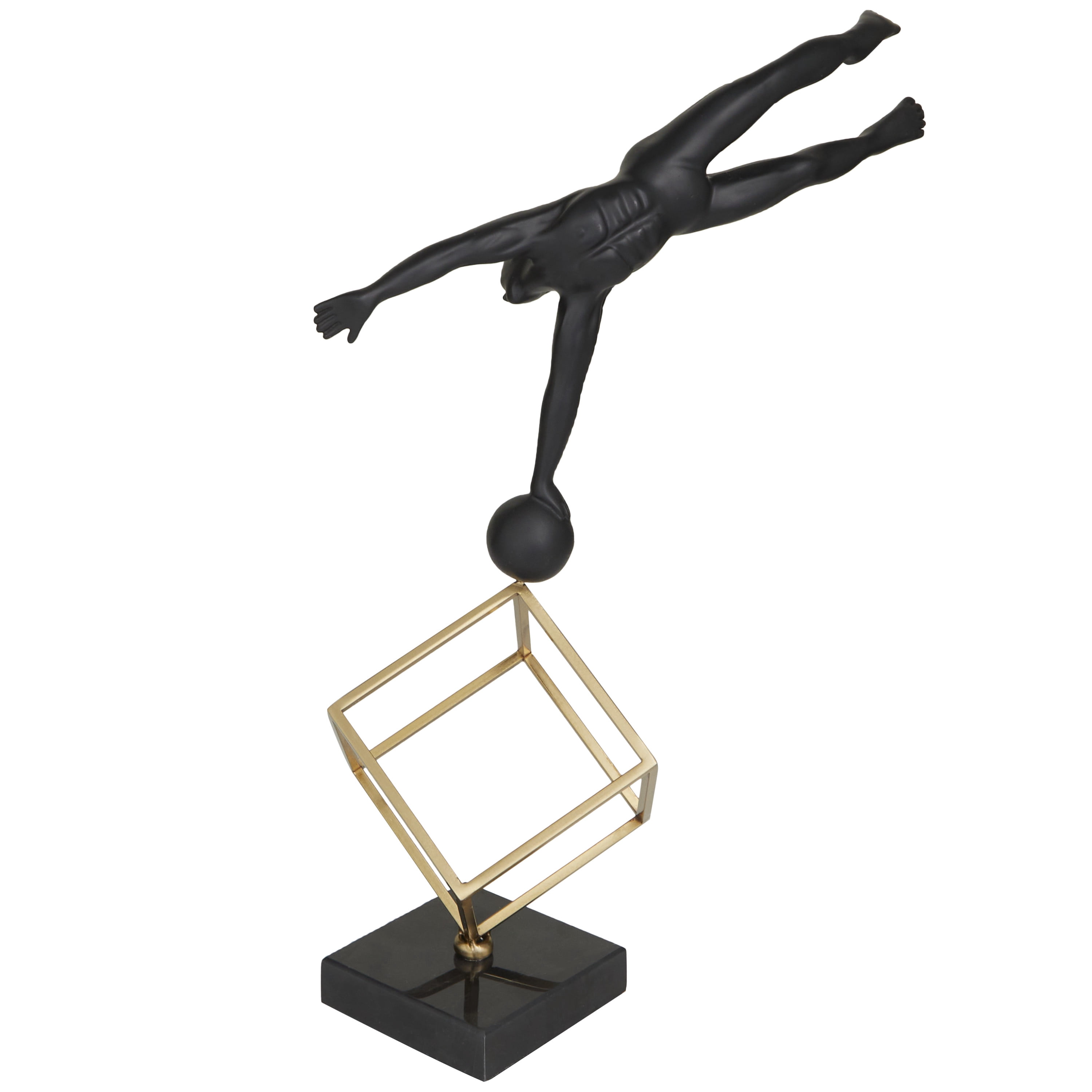 11" x 17" Black Marble Gymnast Sculpture with Gold Cube Base, by DecMode