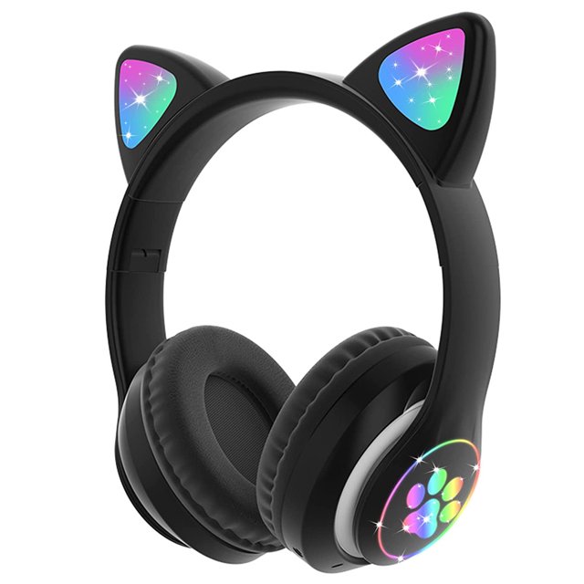 Auriculares Bluetooth para niños, Auriculares plegables para niño/niña, Auriculares inalámbricos para niños con luz LED, Orejas de Gato y micrófono