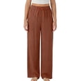 thumbnail image 2 of Women's Drawstring Waist Wide Leg Pants Trousers Slacks, Soft Brushed Fabric Relaxed Fit Stretchy Comfy Casual Lounge Wear Home Office Travel Essentials | Aestivo,Coffee XL, 2 of 8