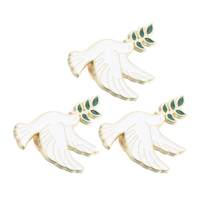 OUNONA 3Pcs Mens Lapel Pin White Metal Dove Brooch with Olive Branch for Suit and Backpack Decoration