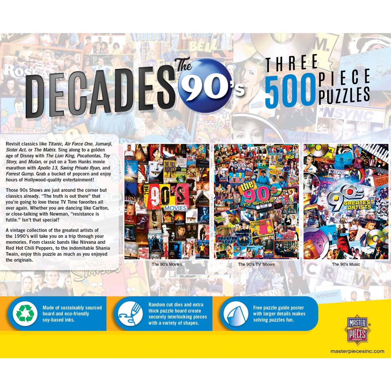 MasterPieces Puzzle Bundle - The 90's 3-Pack 500 Piece Jigsaw Puzzles