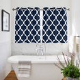 thumbnail image 3 of Navy Blue Morocco Pattern Kitchen Curtains Short 54 Inch Length, White Moroccan Geometric Art Grommet Top Bedroom Living Room Curtains, Light Filtering Cafe Curtain Drapes 2 Panels Set 84''x54'', 3 of 9