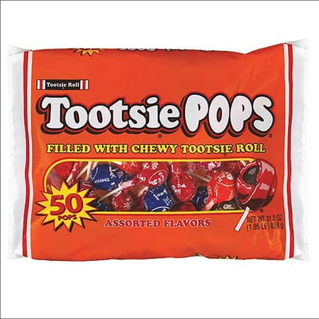 Tootsie Pops, Assorted Flavors Lollipops, 31.2 oz (50 count). Peanut Free, Gluten Free. Contains Milk and Soy.