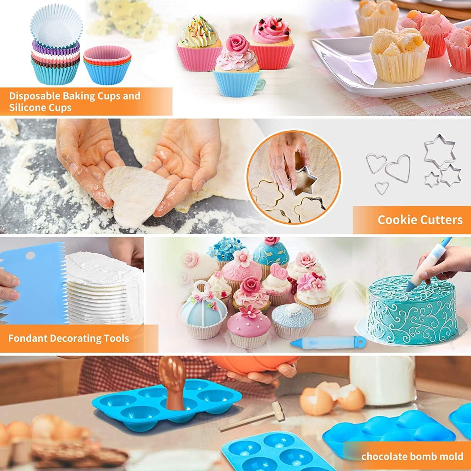 BSHAPPLUS® 236Pcs Cake Decorating Supplies Set,Cupcake Decorating Supplies with Storage Box,Pink Baking Supplies Tools,Piping Bags and Tips Set,Cake Pans,Frosting Bags,Icing Tips Pastry,Cake Scrapers