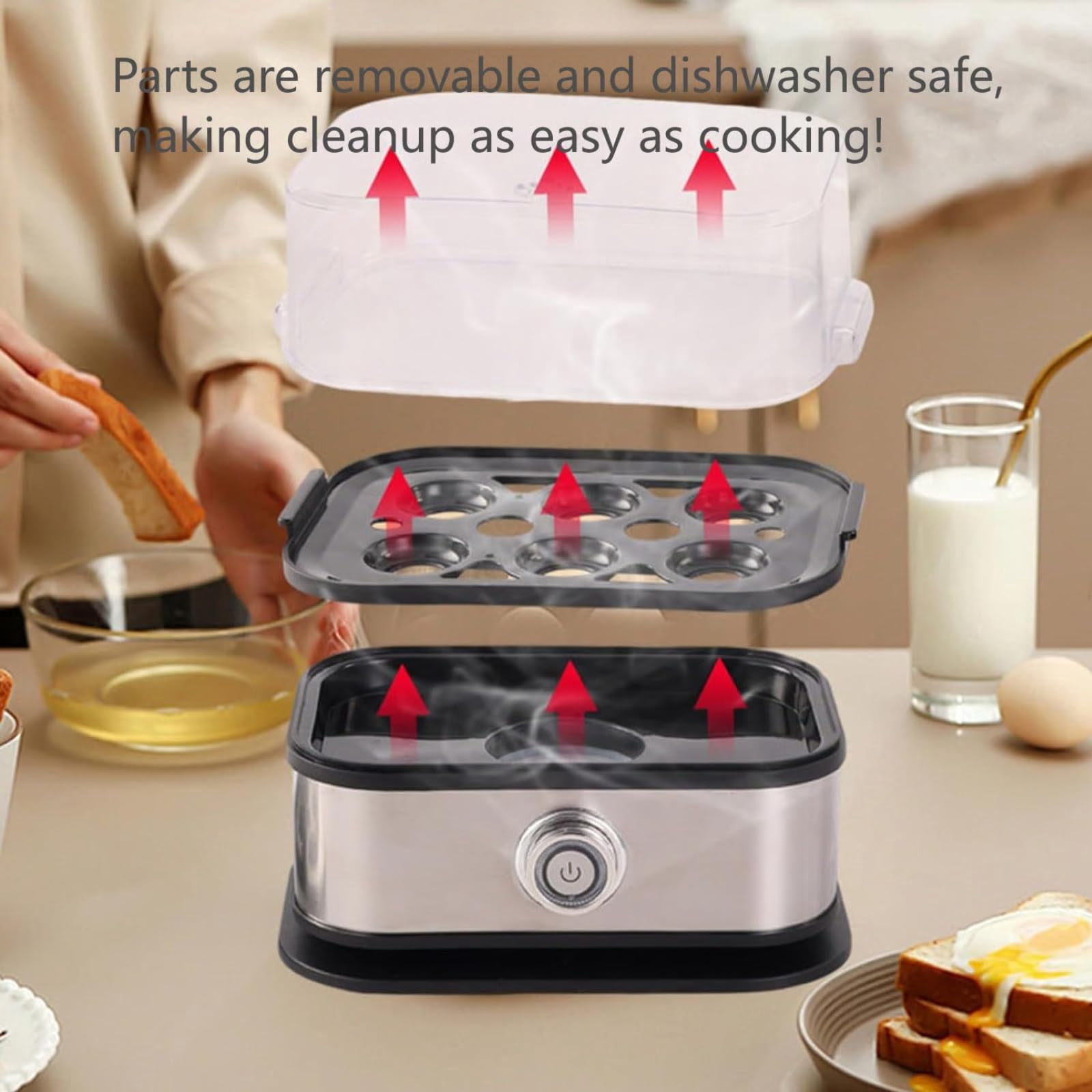 Smart Egg Cooker with Auto Shut, Electric Rapid Egg Boiler for 6 Eggs, Effortless Egg Cooking with the Ultimate Stainless Steel Egg Cooker for Hard/Soft/Medium Boiled, Poached, Scrambled